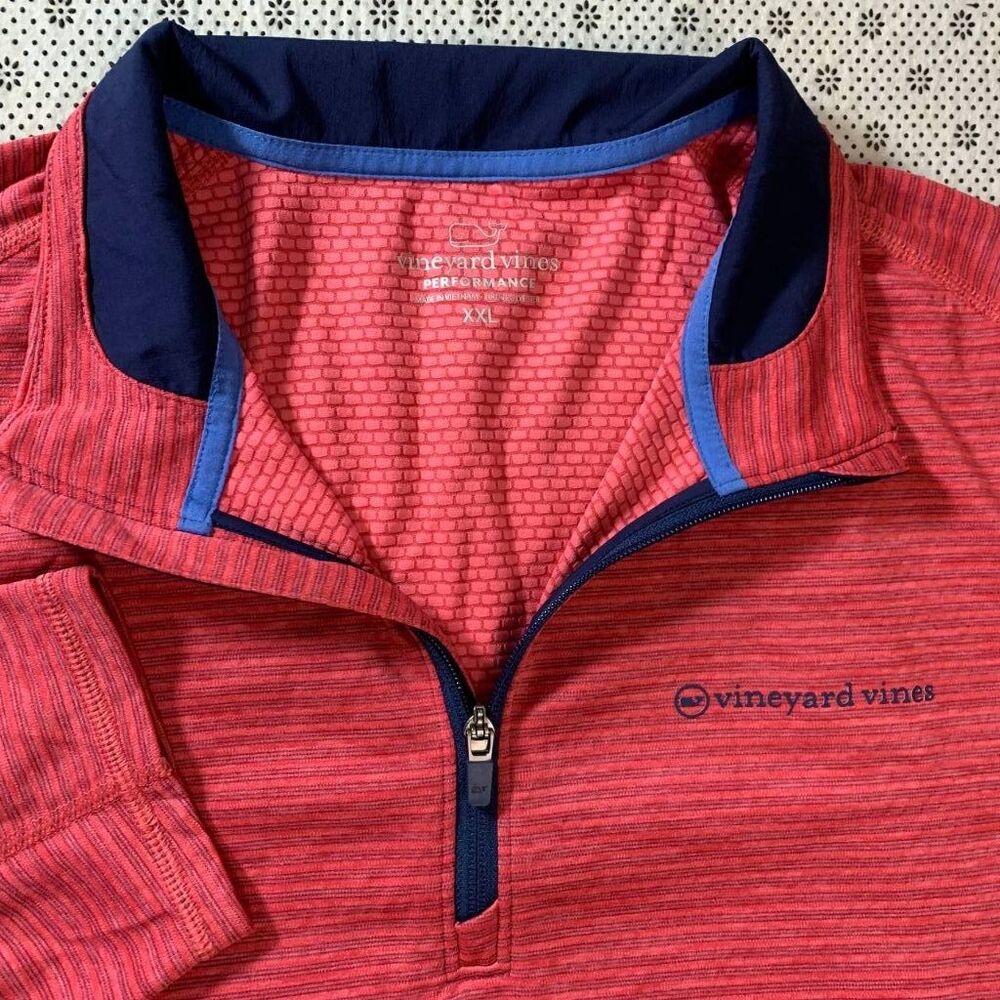 Vineyard Vines Performance 1/4 Zip Pullover Red Striped Long Sleeve Men XXL